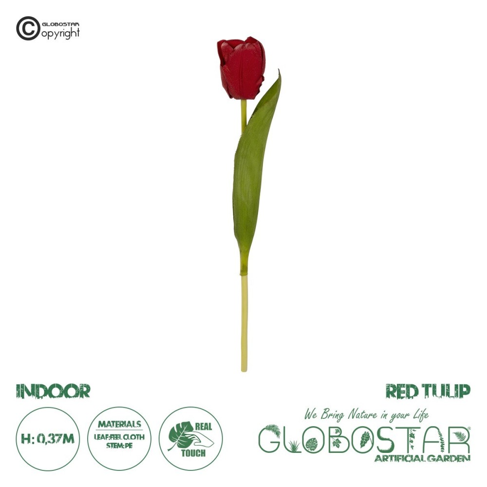 GloboStar® Artificial Garden RED TULIP BRANCH 21203 Τεχνητό Διακοσμητικό Κλαδί Κόκκινη Τουλίπα Y37cm